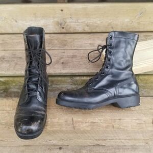 Vintage 70s Vietnam Grunge Punk Black Leather Military Issue Combat Moto Boots 6